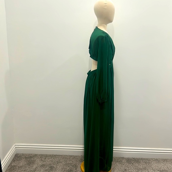 HUNTER GREEN MAXI DRESS, SIZE LARGE,LINED, DOUBLE SPLIT - Picture 7 of 9